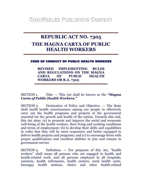 REPUBLIC ACT NO. 7305 THE MAGNA CARTA OF PUBLIC .